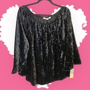 Valerie Stevens New With Tag Black Crushed Velvet Look Top Wm 3X